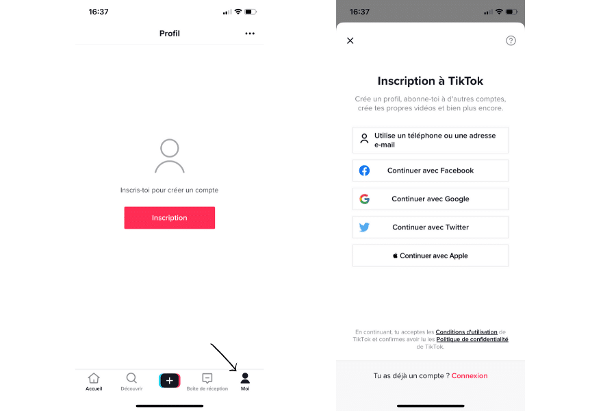 Inscription à Tik Tok